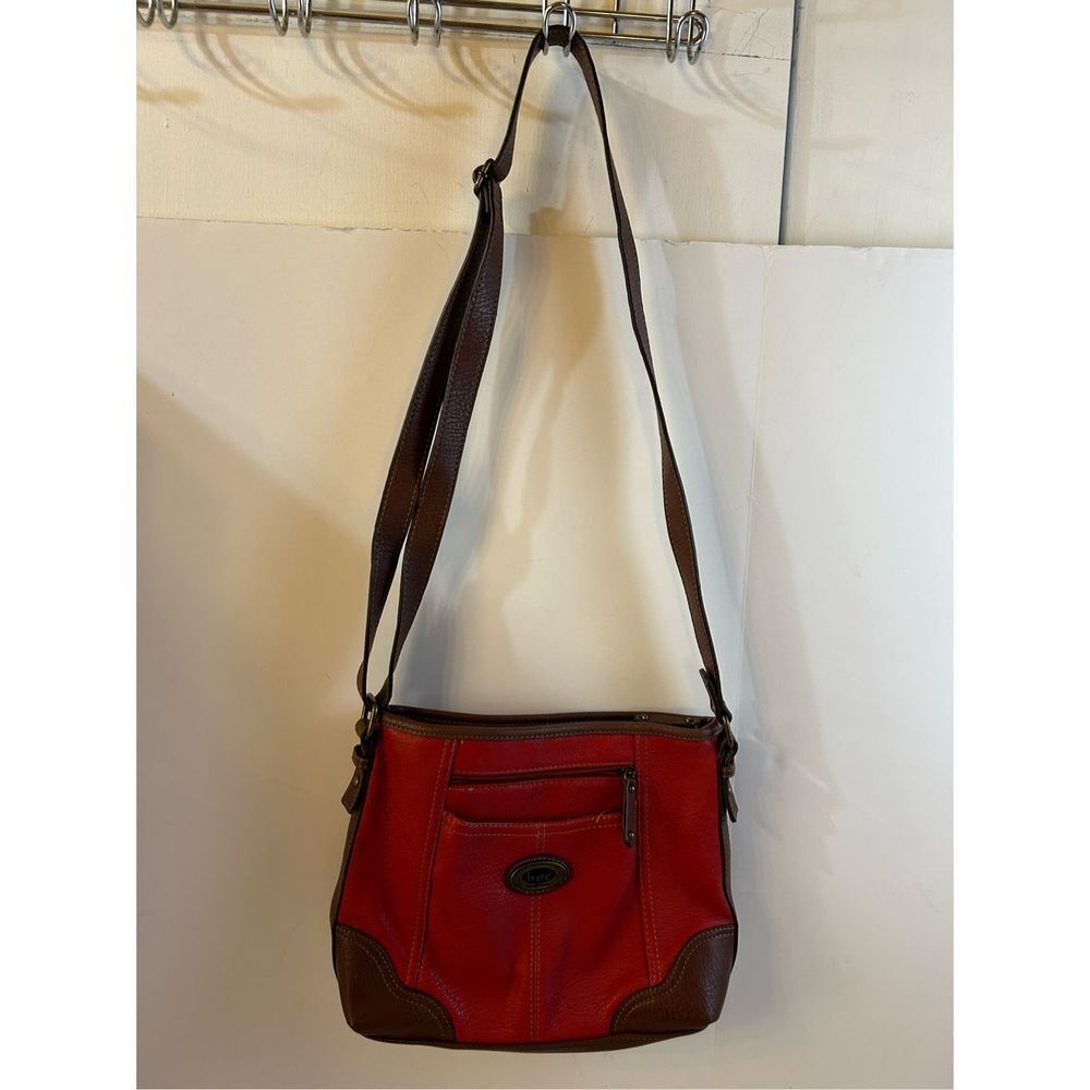 BOC purse shoulder bag brown red faux leather 12x9.5" zipper‎